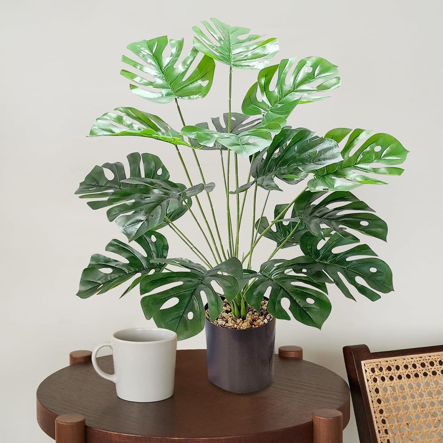 Vmhkjo Monstera Kunstpflanze Groß,75cm Hoch 18 Zweige Kunstpflanze Splitphilo im Topf Künstliche Pflanzen Tropical Hawaii Grün Fake Plant für Schlafzimmer Büro Garten Hochzeit Party Deco