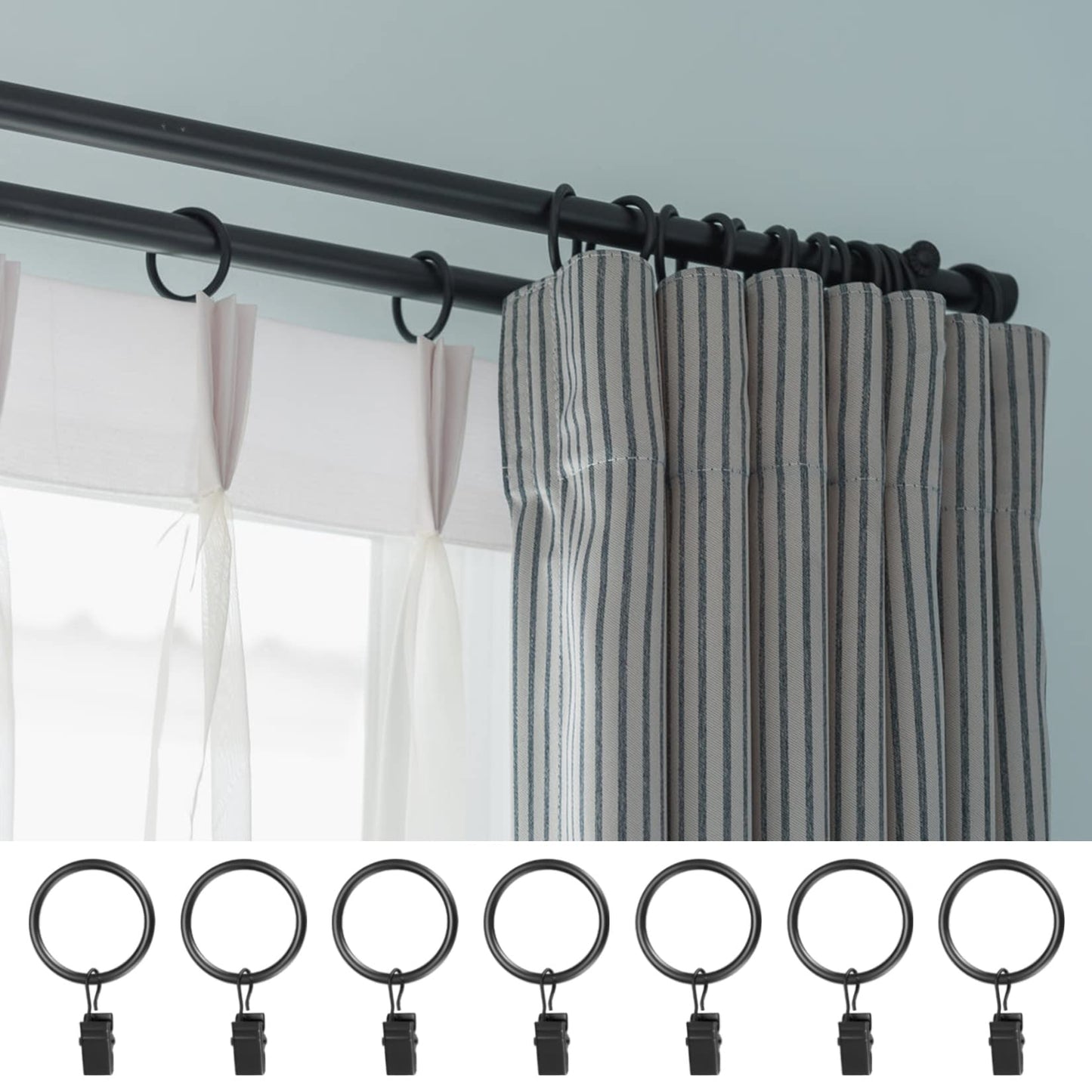 50 Stück Gardinenringe Vorhangringe, Vorhang Clips für Gardinenstange, Duschvorhang Metallklammern mit Clips Haken für Fenster Tür Duschvorhang