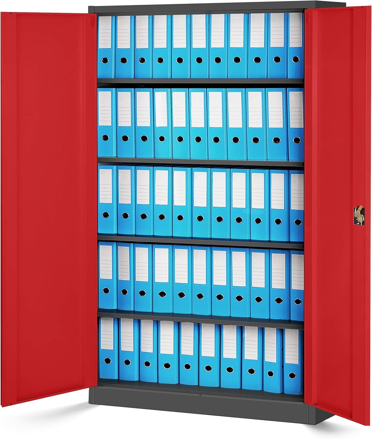 Jan Nowak Metallschrank Jan II 185 x 115 x 40 cm - Aktenschrank abschließbar mit 2 Türen, Mehrzweckschrank mit 5 Ebenen, Büroschrank aus Stahlschrank mit Pulverbeschichtung - Anthrazit-Rot
