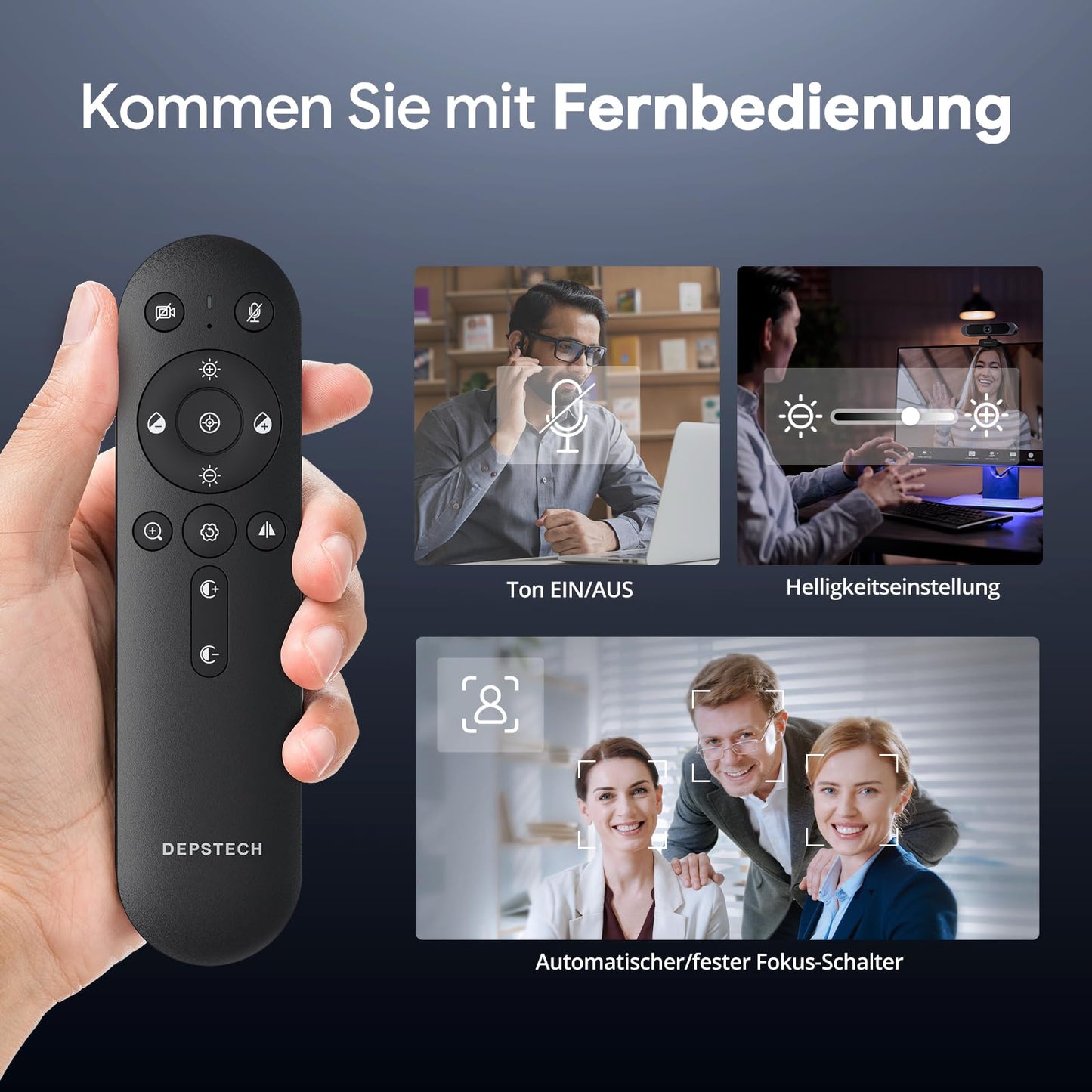 DEPSTECH DW49 Pro Webcam 4K, Ultra HD 1/2,55'' Sony-Sensor, 3-facher Zoom, Webcam mit Zwei Mikrofon, Fernbedienung, Autofokus, Streaming Kamera für PC, Mac, Laptop, Videoanruf, Zoom, Skype, Teams