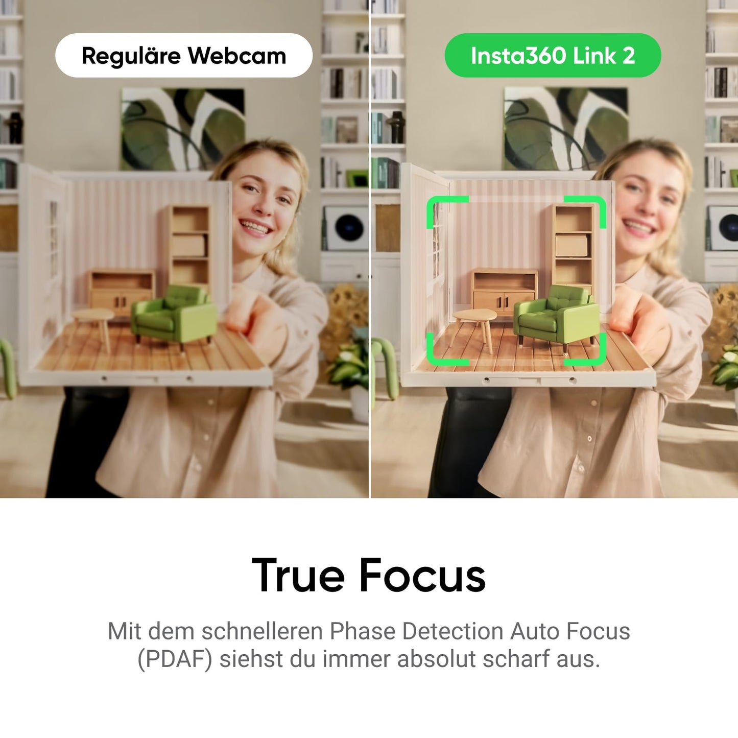 Insta360 Link 2 Standard Bundle - 4K Webcam für PC/Mac, 1/2" Sensor, KI-Tracking, HDR, Mikrofon mit KI-Geräuschunterdrückung, Gestenkontrolle für Streaming, Videoanrufe, Gaming, kompatibel mit Zoom