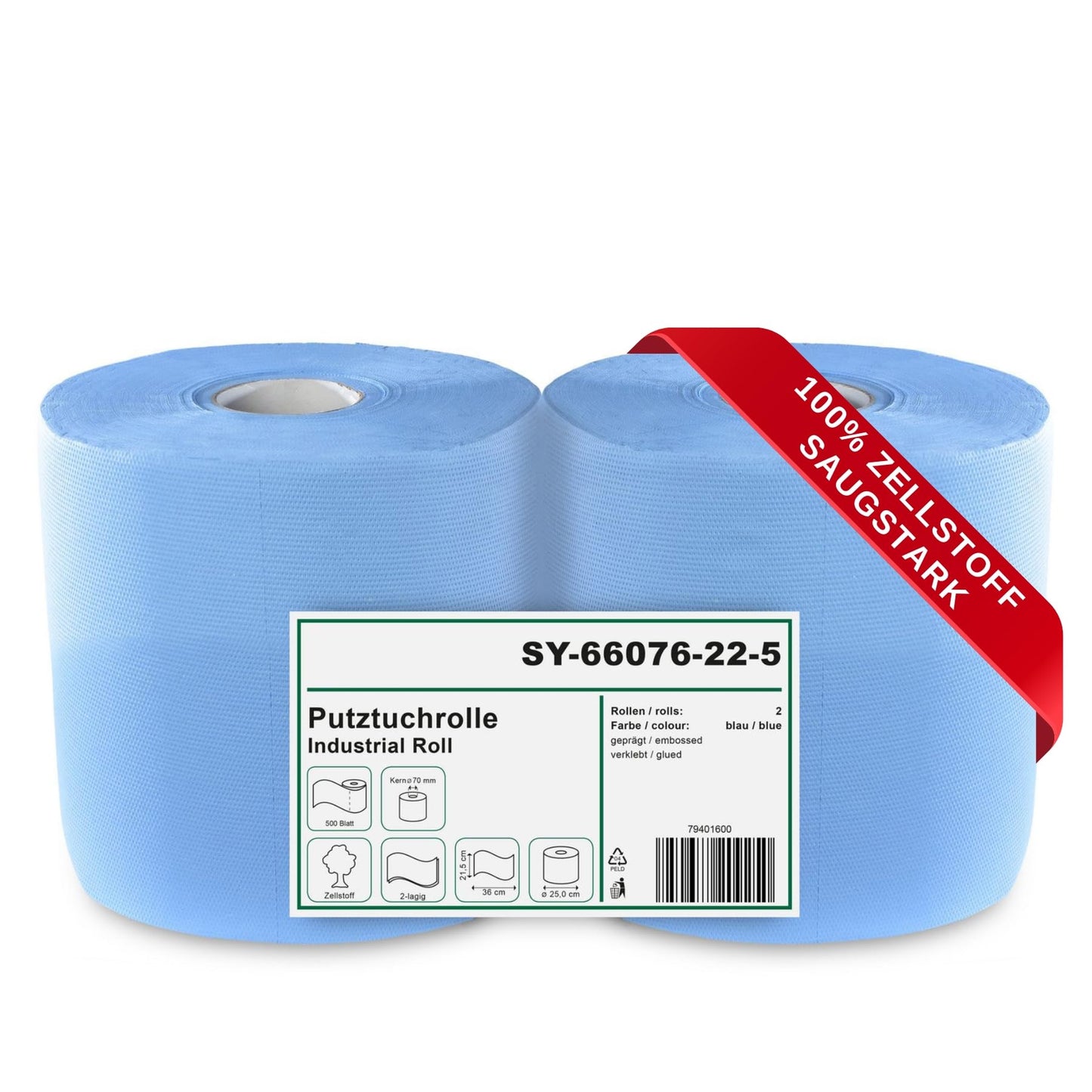 2 x blaue saugstarke Papierrolle, 1000 Blatt, 22x36 cm