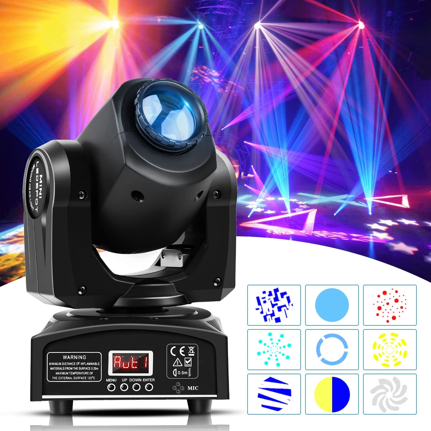 HOLDLAMP Moving Head LED Bühnenlicht Beam dmx512 Partylichter Wash Spot Licht Lampe 8 Muster Lichteffekt für Bar Party Halloween Weihnachten Hochzeit Disco Kinder - 2 PCS