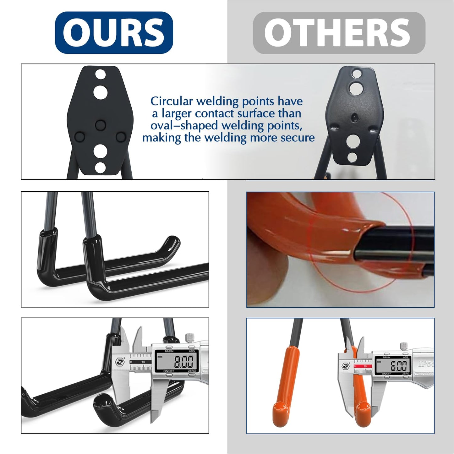 3-H 14 Stück Wandhaken Garage Haken Schwerlast Doppelhaken Multi Größe Garage Storage Hooks für Leiter Fahrrad Geräte Garten Schwarz