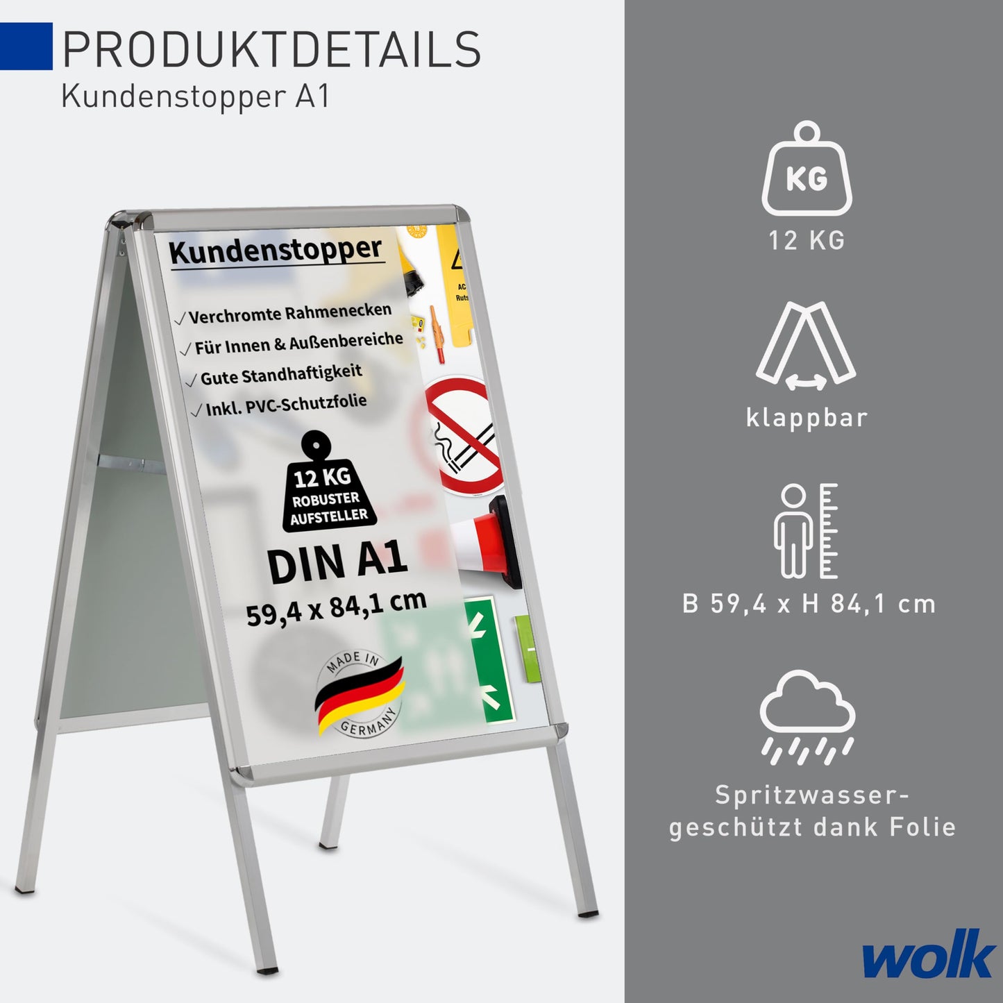 Kundenstopper Gehwegaufsteller Werbetafel | für zwei Plakate | Aluminium Plakatständer | inkl. PVC Schutzfolie (A1 B59,4,0 x H84,1 cm)