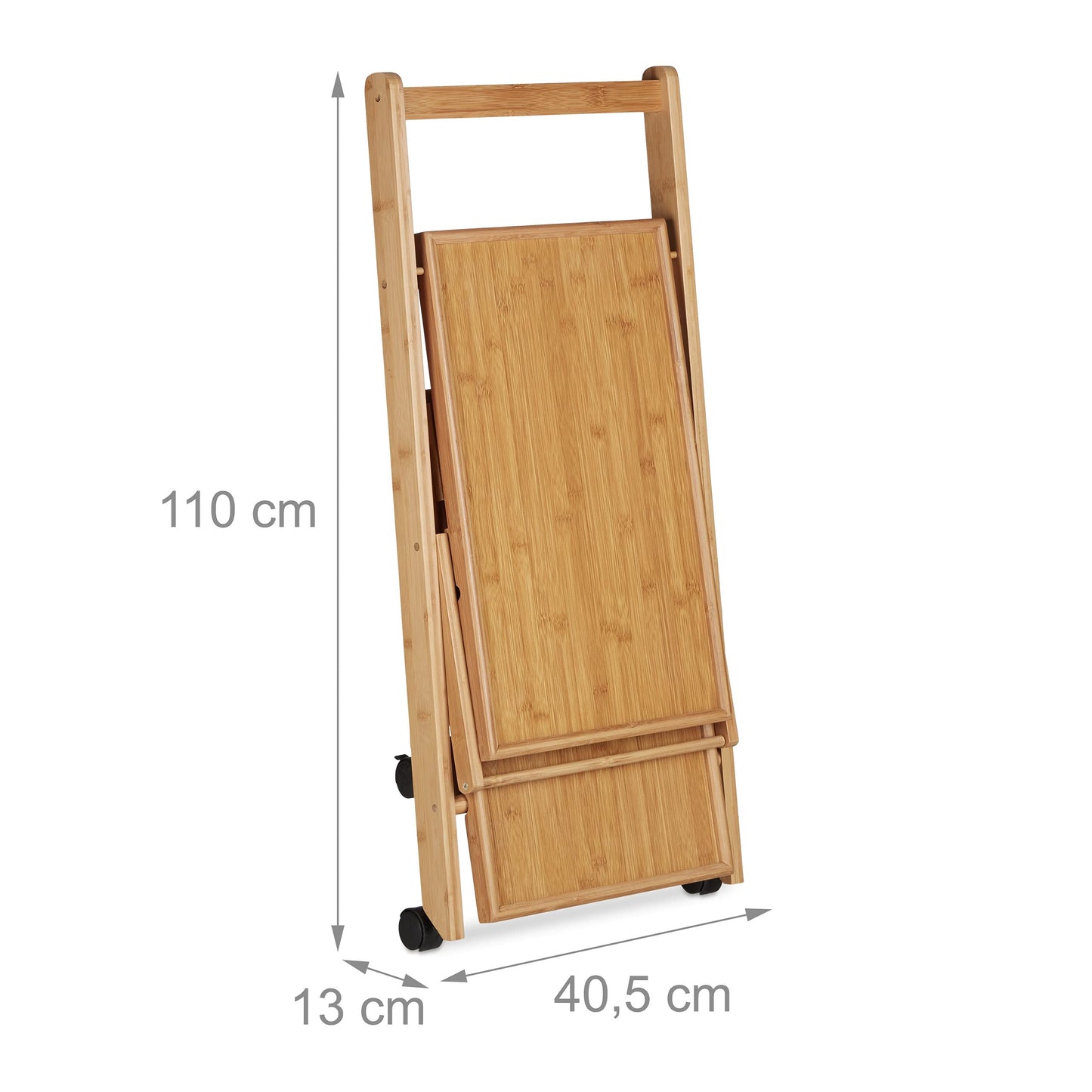 Relaxdays Küchenwagen Bambus, Servierwagen klappbar mit Flaschenhalter, Rollwagen Holz, 65 x 40.5 x 70 cm, natur