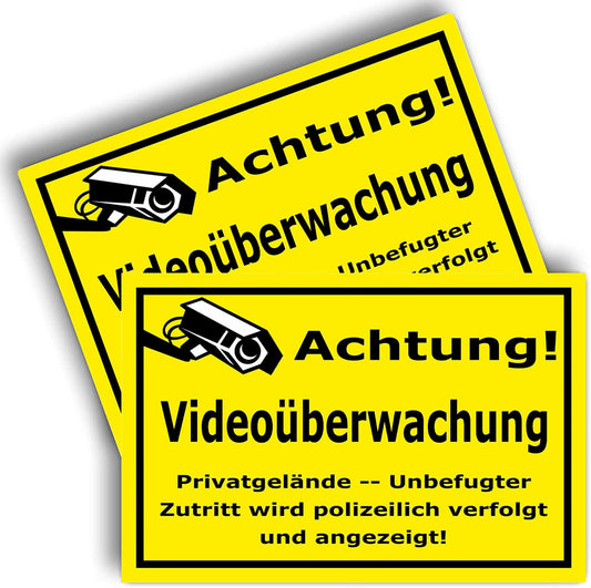 2 Stück - Videoüberwachung Schild (30x20 cm 3 mm Kunststoff) - schild videoüberwachung privatgrundstück - Achtung Videoüberwachung Schild - Warnschilder und Hinweisschilder