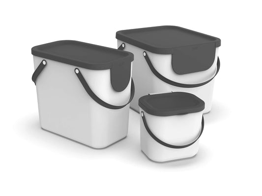 Rotho Albula Biomülleimer 6l mit Deckel und Henkel für die Küche, Kunststoff (PP) BPA-frei, blau/anthrazit, 6l (23.5 x 20.0 x 20.8 cm)