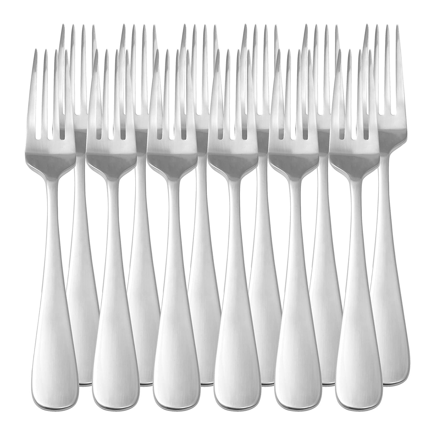 Amazon Basics Tafelgabeln, Abgerundete Kanten, Edelstahl, 12er-Pack, Silber, 5.3“