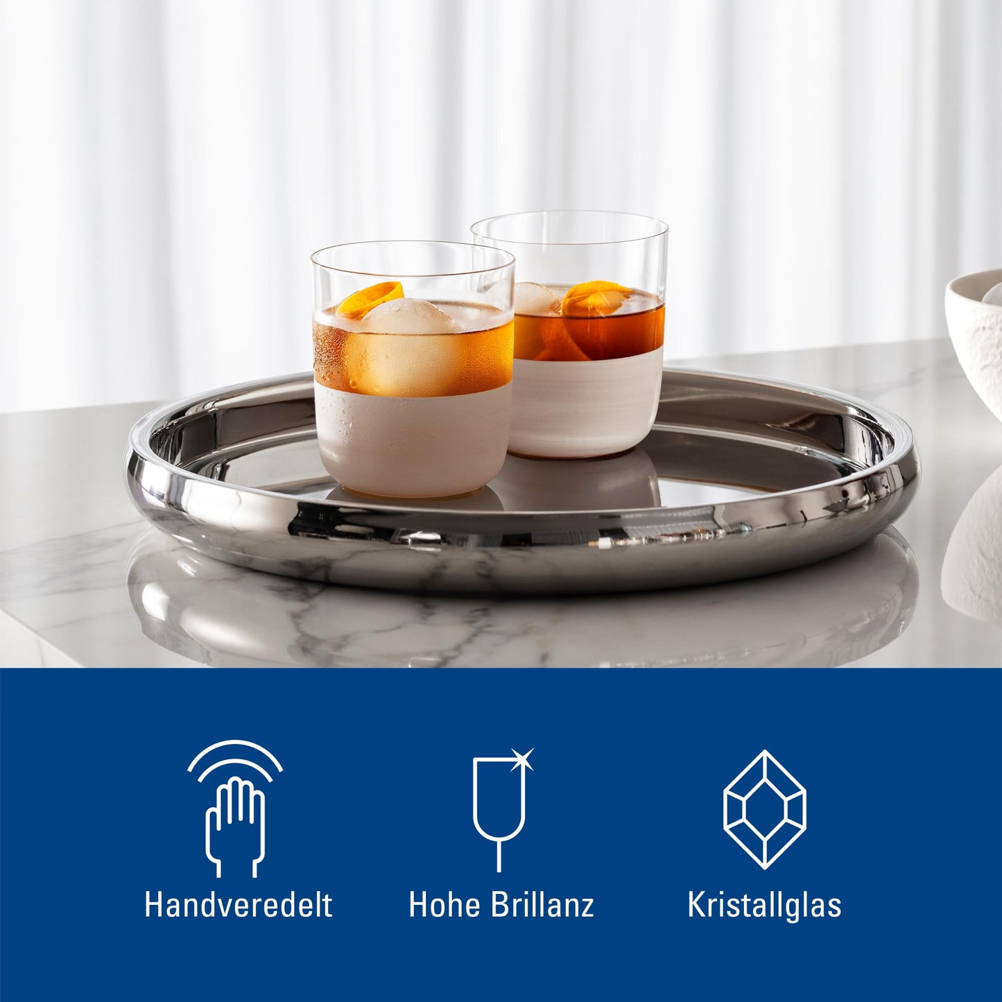 Villeroy & Boch – Manufacture Rock blanc Whisky-Tumbler Set 4 teilig Weiß, Whiskeybecher, Whiskey Gläser Set, Bargläser, Außergewöhnliche Gläser, Handbemalte Whiskeygläser, Kristallglas