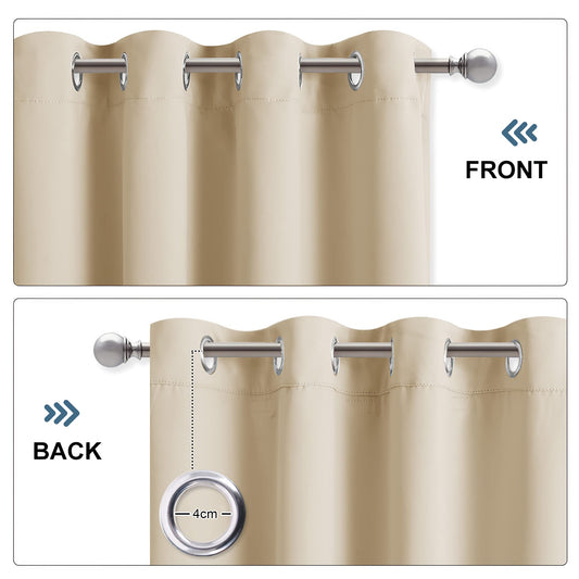 PONY DANCE Schallschutz Vorhang mit Filzfutter Dreilagige 100% Verdunklungsvorhänge mit Ösen 2er Set H 240 x B 132 cm Schlafzimmer Gardinen und Vorhänge Beige Blickdicht, Biscotti Beige