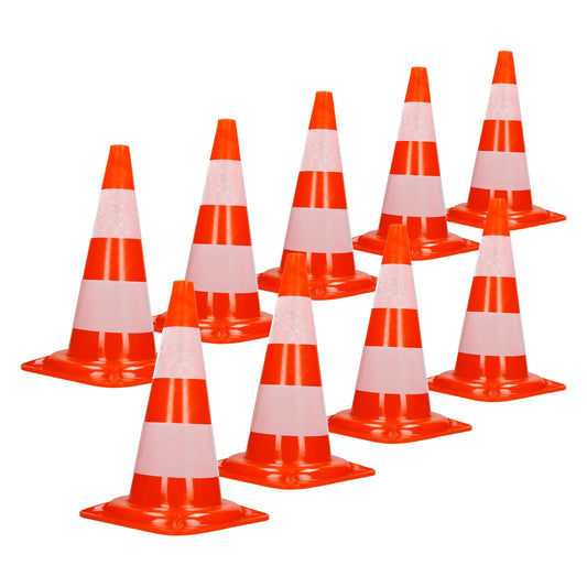 ECD Germany 9 Stück Verkehrskegel Pylone 47 cm, Orange-Weiß, Verkehrsleitkegel mit 2 reflektierenden Streifen, stapelbar & flexibel, Warnleitkegel Warnkegel Leitkegel Verkehrshütchen Markierungskegel