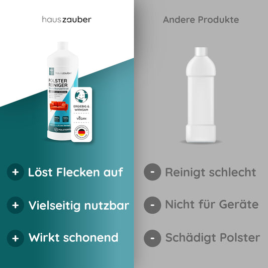 hauszauber® - Polsterreiniger Konzentrat [EXTRA REIN] - 1000 ml - Für Waschsauger, Nasssauger und manuelle Reinigung - Sofa, Auto, Couch, Sessel, Teppich - Fleckenentferner
