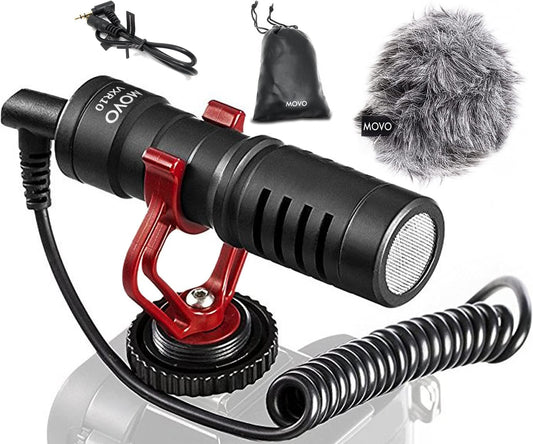 Movo VXR10 Universal Videomikrofon mit Vibrationsdämpfer Stoßdämpfer Schockhalterung, Tragetasche, für iPhone, Android Smartphones, Canon EOS, Nikon DSLR- perfektes Kameramikrofon, Richtrohrmikrofon