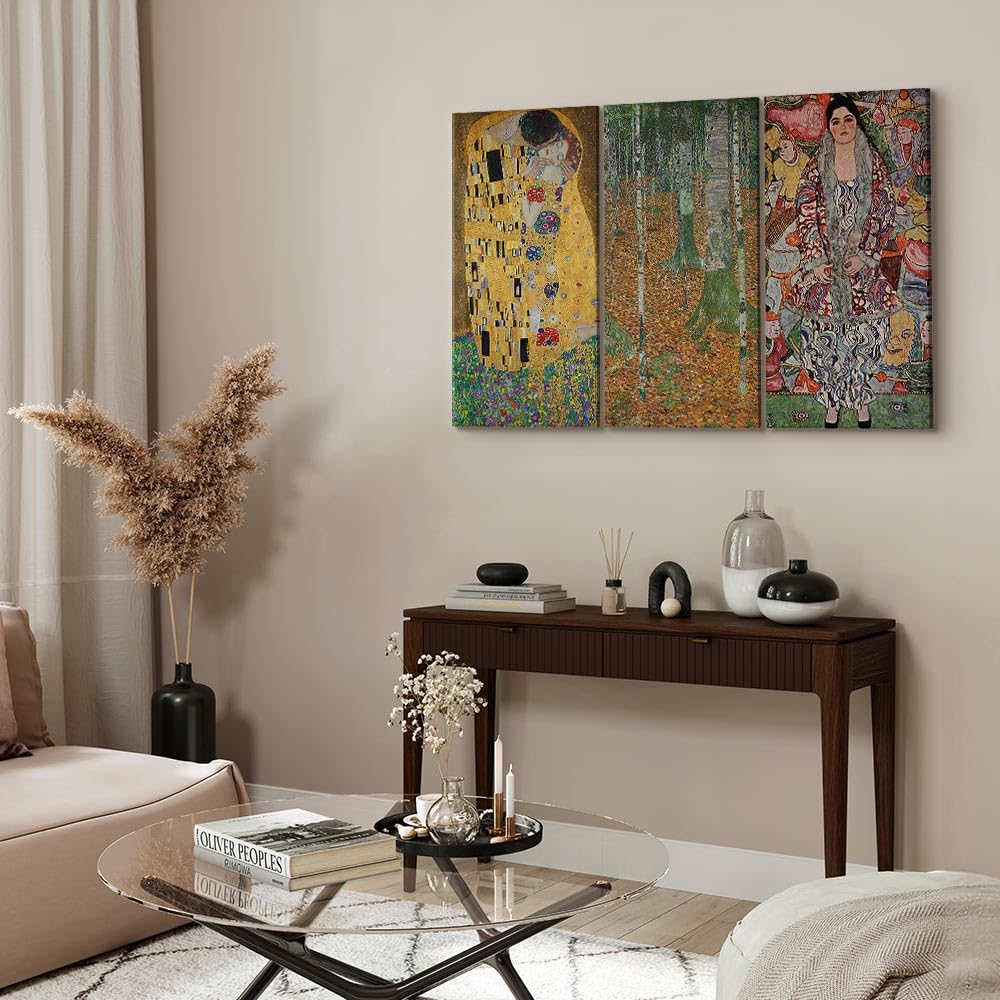 murando - Wandbilder Set 3 tlg Wanddeko Collage 3er 135x90 cm (je 45x90 cm) – Leinwandbild Wohnzimmer Schlafzimmer - Klimt Warme Malerei Zusammensetzung Gelb Gustav l-G-10411-b-a