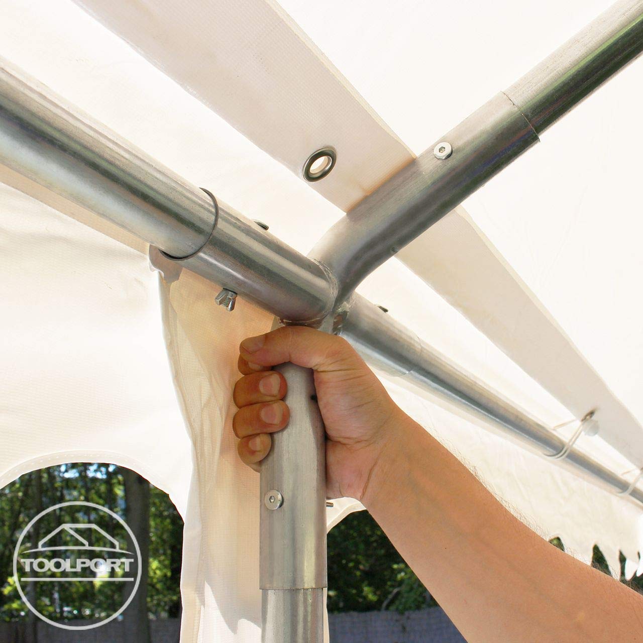 TOOLPORT Party-Zelt Festzelt 4x8 m Garten-Pavillon -Zelt PVC Plane 700 N in weiß Wasserdicht