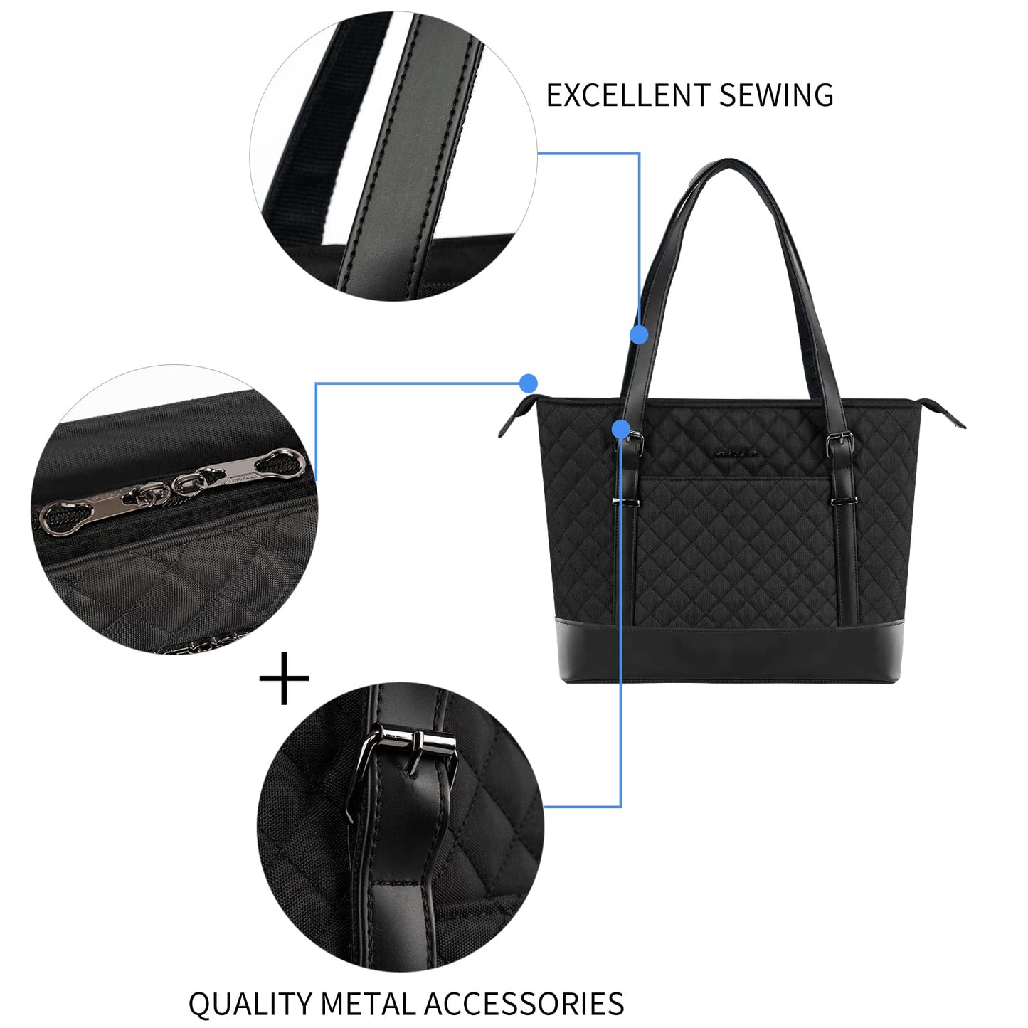 KROSER Laptop Damen Handtasche Schwarz Elegant Laptop Tasche 15,6 Zoll Große Leichte Tote Bag für Business/Schule/Reisen-MEHRWEG