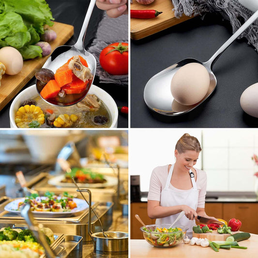 3 Stück Servierlöffel Groß, Servierlöffel 25cm, Servierlöffel Edelstahl, Löffel Groß, Vorlegebesteck, Vorlegelöffel, Serving Spoon, Lange Löffel Edelstahl, Servierbesteck