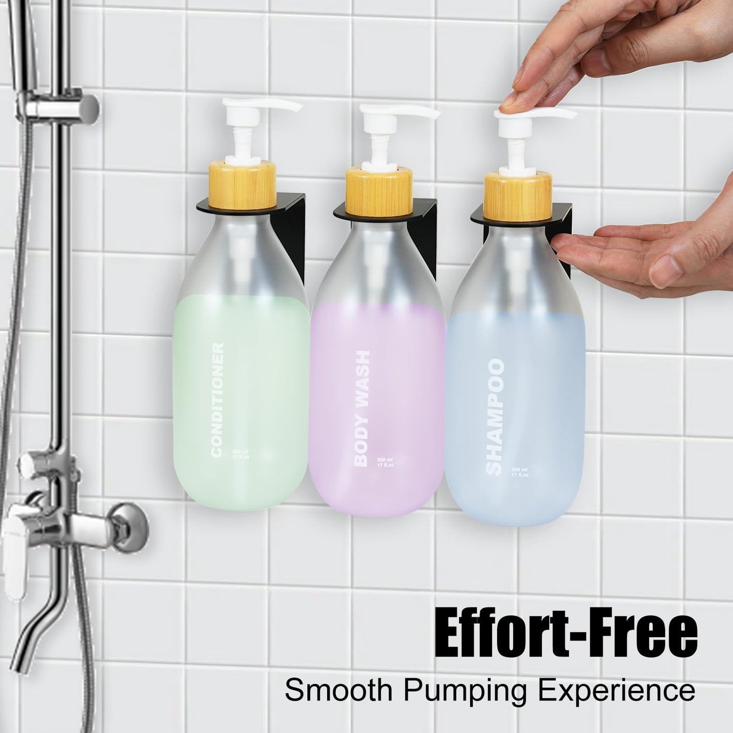 ILIKEPOW Seifenspender Wandbefestigung Set - 500 ml nachhaltige mit Rutschfester Oberfläche für Handseifen, Shampoos und Lotionen für das Badezimmer Mattes Weiß