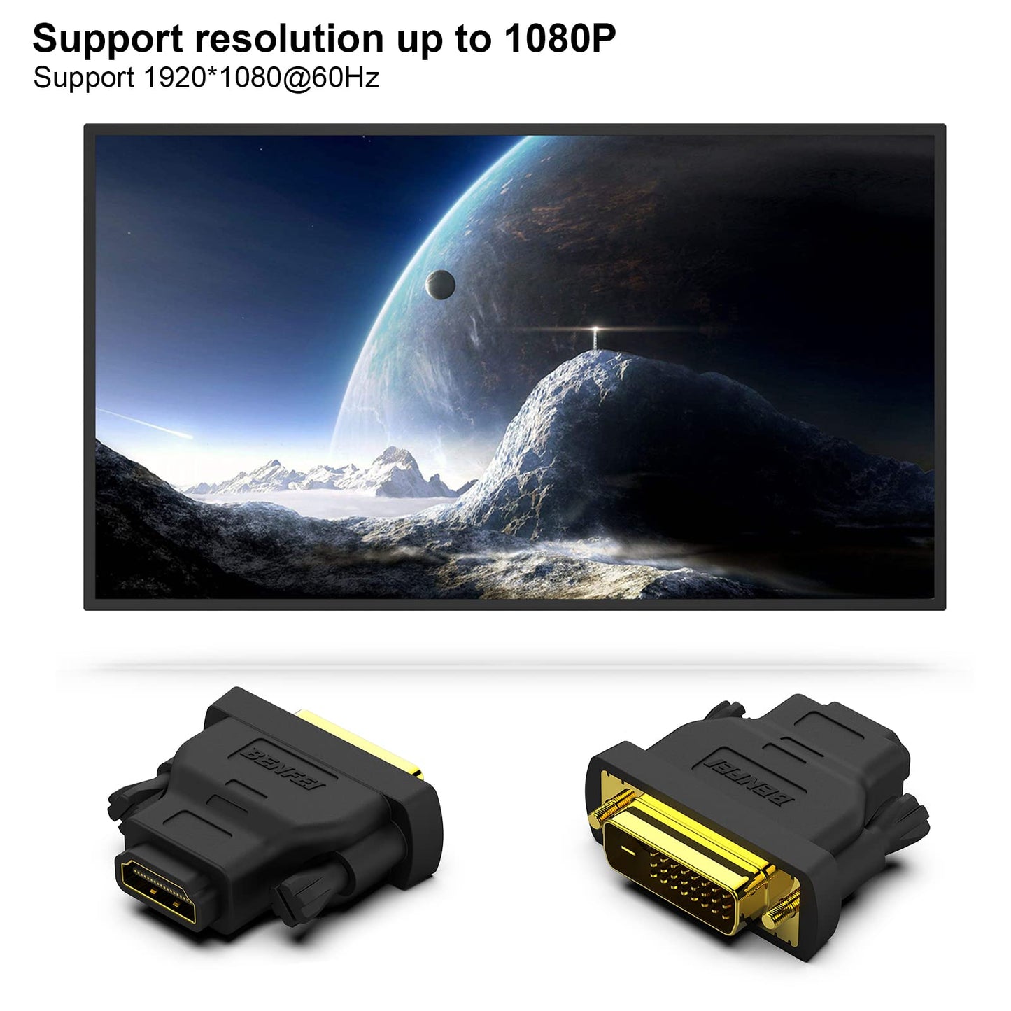 BENFEI Bidirektional DVI(DVI-D) zu HDMI Adapter 2 Stück, DVI (DVI-D)-Stecker auf HDMI-Buchse Adapter mit vergoldetem Stecker, unterstützt 1080P