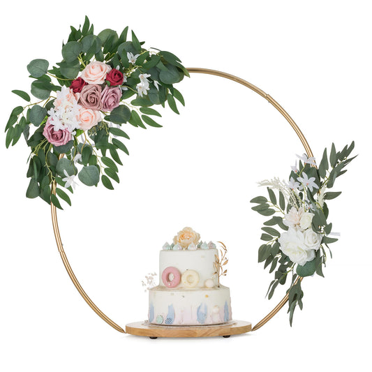 NUPTIO Tortenständer Verkaufsständer Hochzeit: 29.6cm Cupcake Ständer Cake Stand Tortenboden Gold Metallbügel Kuchenständer Holz Podest Pedestal Rund Weihnacht Party Deko Geburtstagstorte