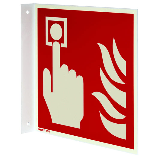 Brandmelder Fahnenschild, Hart-PVC langnachleuchtend, 200 x 200 mm gemäß ASR A1.3 / ISO 7010 F005, Brandschutzzeichen Schild, 20 x 20 cm