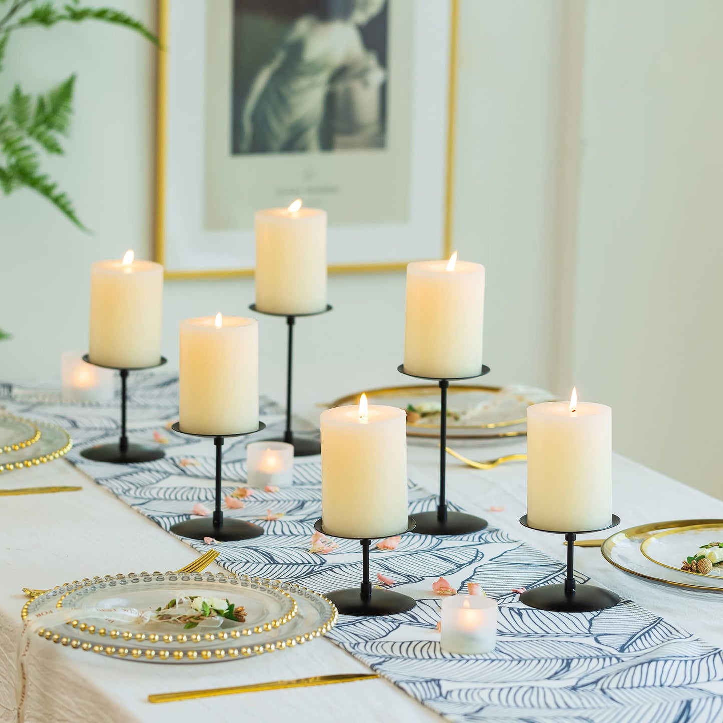 Romadedi Metall Kerzenständer Kerzenhalter Schwarz – für Stumpenkerzen Kerzen Adventskranz 6er Set, Unterschiedlicher Größe Vintage Modern Deko Tischdeko für Weihnachten Hochzeit Wohnzimmer