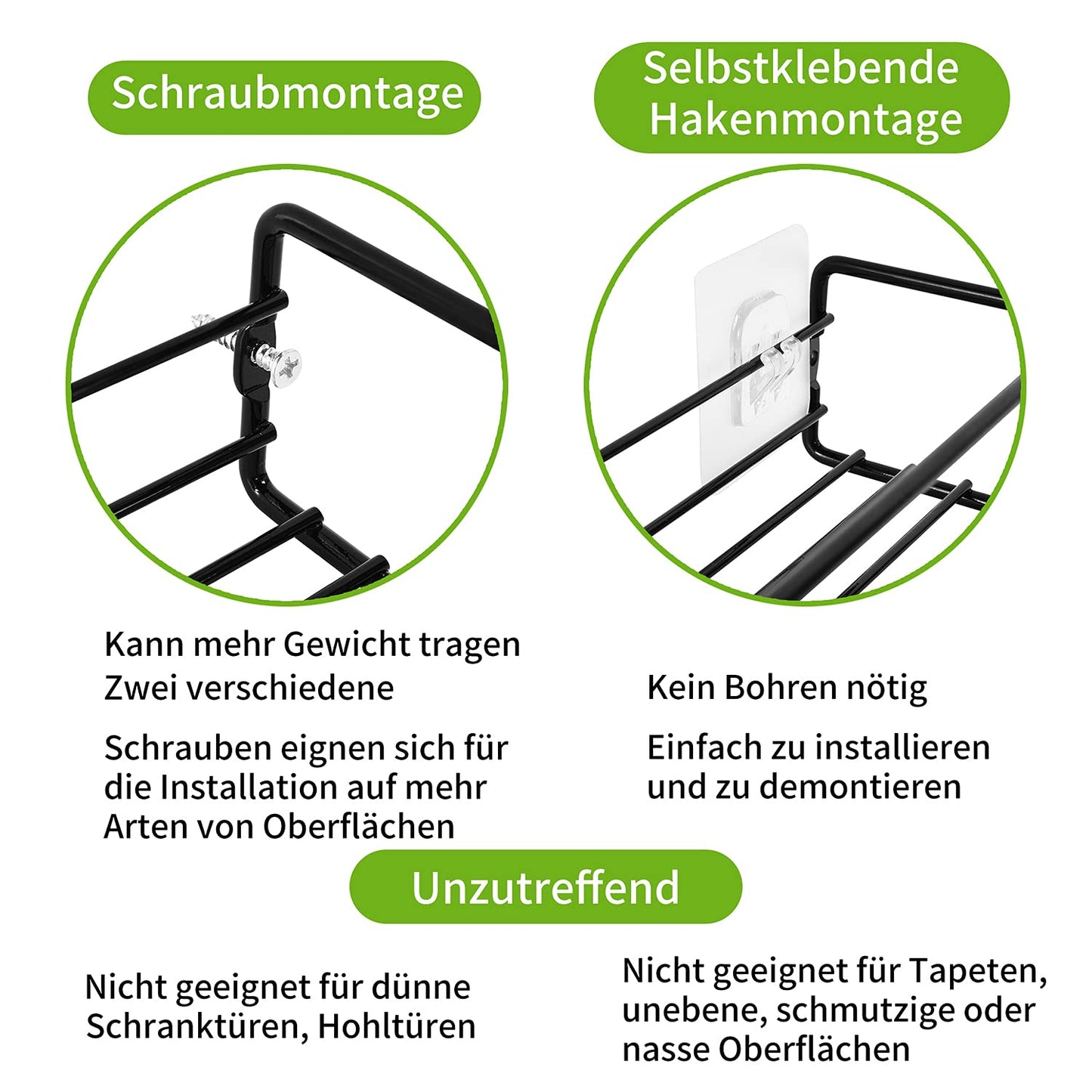 Miorkly Gewürzregal Wand 4-Teiliges Metall Gewürzhalter, Schwarz Gewürzregal Hängend Ohne Bohren Schranktür, Gewürzregal Innenschrank Küchenschrank Küchenregal Wand Hängend Spice Rack-29×8×6CM