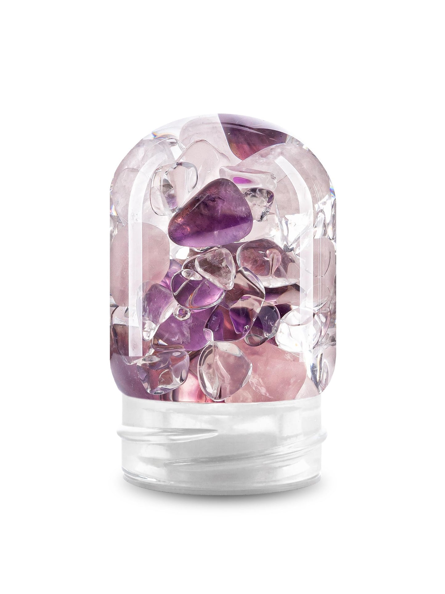 VitaJuwel Sana WELLNESS cloud white | Karaffe aus Glas mit Edelsteinen (Amethyst, Rosenquarz & Bergkristall) – beruhigend, ausgleichend, entspannend