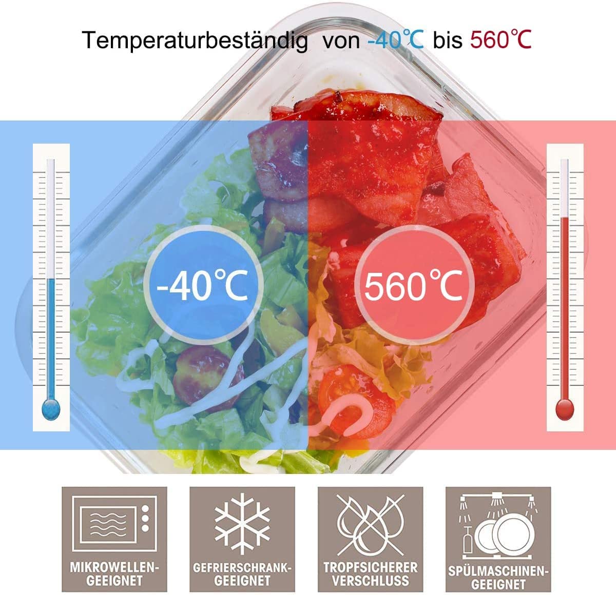 Glas-Frischhaltedosen Set Meal Prep Boxen für Lebensmittel,18 Teile (9 Behälter,9 Transparente Deckel) Spülmaschinen, Mikrowellen & Gefrierschrankfreundlich - Auslaufsicher, BPA-frei