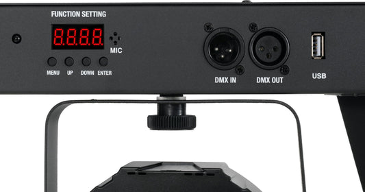 Showlite LB-4390 LED Licht Komplettanlage RGB, mit Wireless Fußschalter (Tri-LED PAR Spots, weiße Strobe-Spots, DMX512, Funk-Fußpedal, LCD-Display, Mikrofon, T-Bar, Stativ, Taschen)