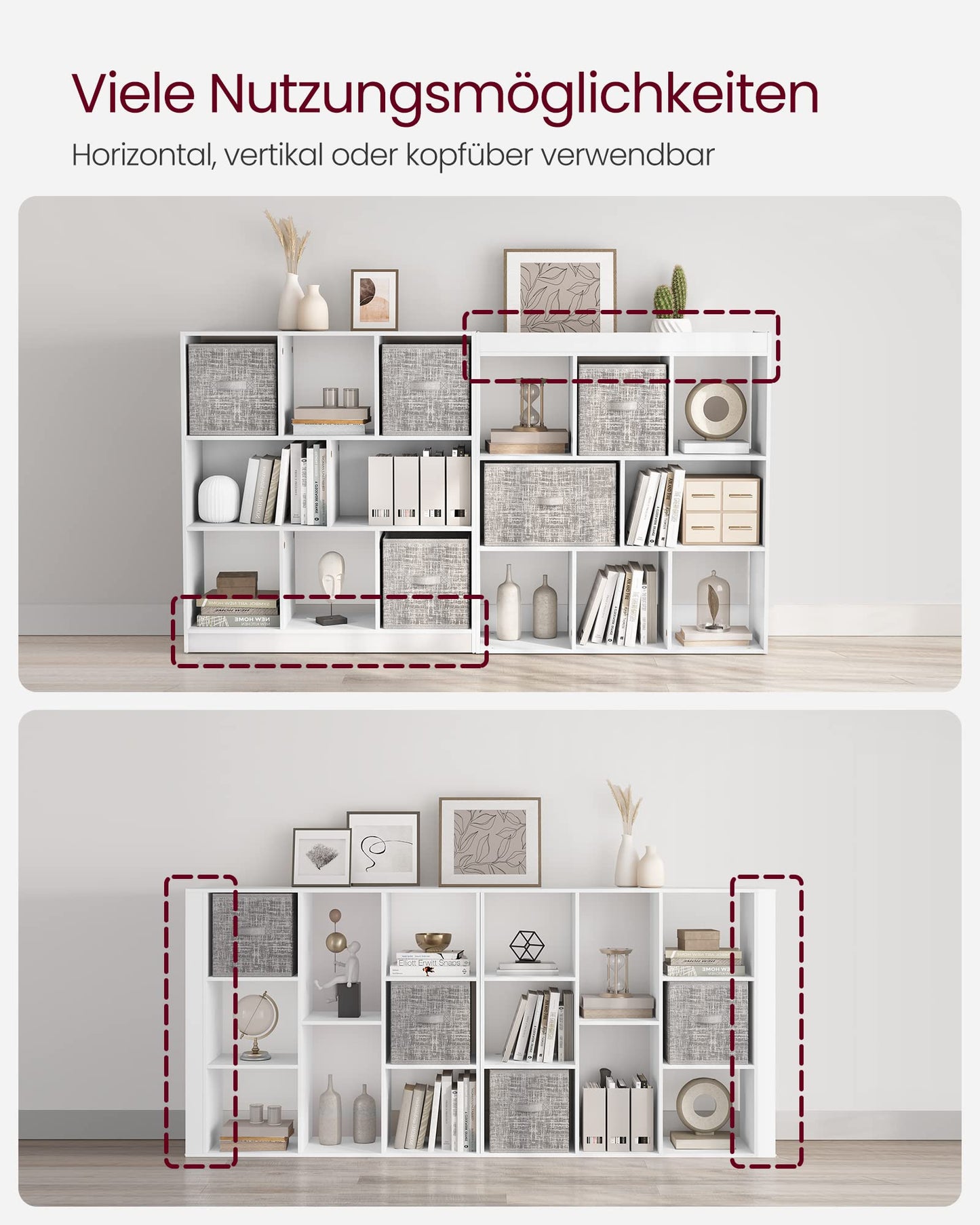 VASAGLE Bücherregal 8 Fächer Weiß, Flexibles Würfelregal 97,5 x 100 cm für Wohnzimmer, Büro und Schlafzimmer