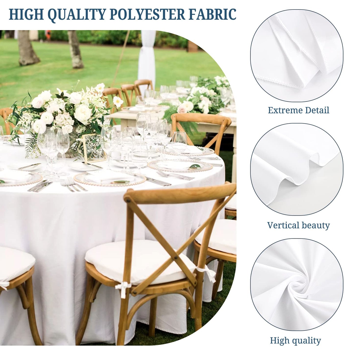 8 Packungen Premium-runde Tischdecke, 305 cm, weiße Polyester-Tischdecke, waschbar, Tischdecken aus Polyesterstoff, Tischdecke für Hochzeit, Party, Bankett, Buffet, Urlaub, Abendessen (weiß, 305 cm)