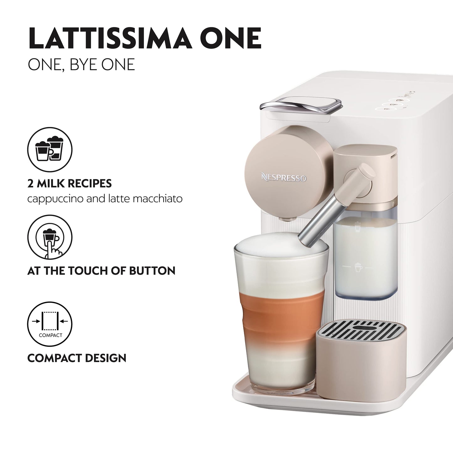 De’Longhi Nespresso Lattissima One Kapselmaschine, Porzellanweiß, EN510.W, One-Touch-Milchsystem, für Espresso, Cappuccino und Latte Macchiato