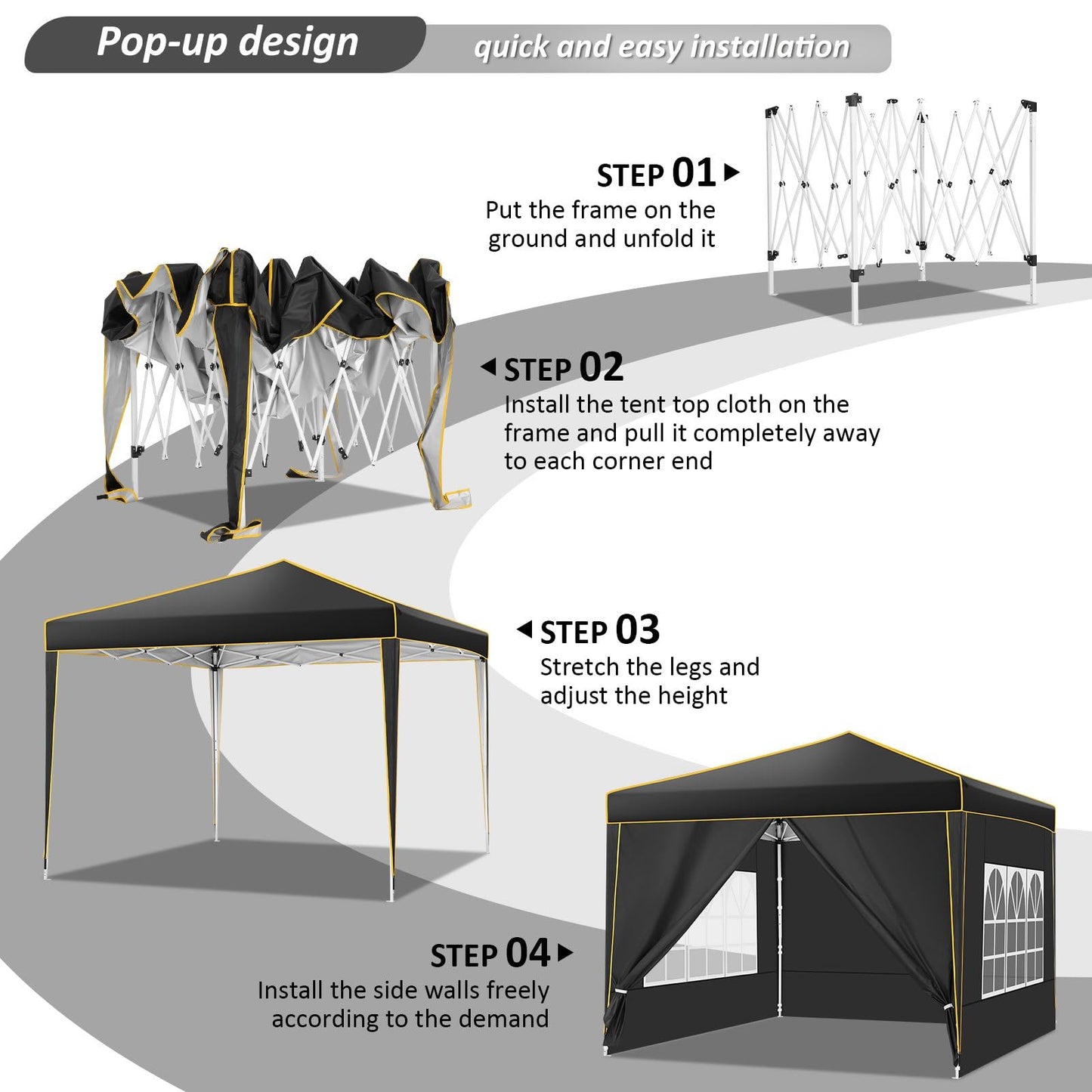 COBIZI Pavillon 3x3 Wasserdicht Stabil Winterfest Partyzelt, Faltpavillon 3x3 mit 4 Seitenteilen 3.0, 100% Wasserdicht und UV 50+ Tragbares High-End Tragbarkeit Gartenpavillon, Schwarz
