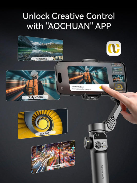 AOCHUAN Gimbal-Stabilisator für iPhone, 3-Achsen-iPhone-Gimbal mit integrierter 7,8-Zoll-Verlängerungsstange, tragbarer Gimbal-Stabilisator mit OLED-Display für iPhone/Android-Smart X2 Schwarz
