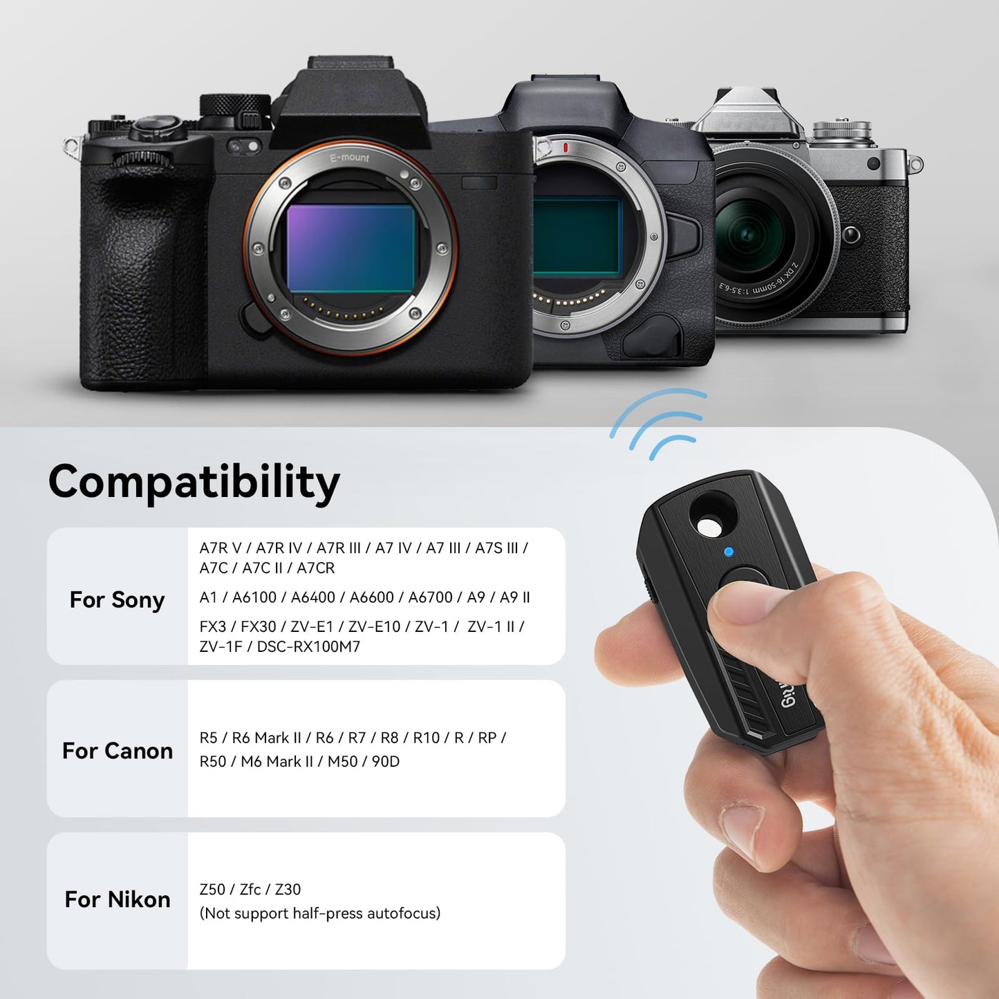 SMALLRIG Drahtlose Fernbedienung für Sony für Canon für Nikon Kamera, für A7RV, A7RIV, A7RIII, A7SIII, A7III, A6700, FX3, A7C, A7CR, A7CII, ZV-E10 II, ZV-E10, R5, R5II, R6, Z50, Zfc, Z30-3902