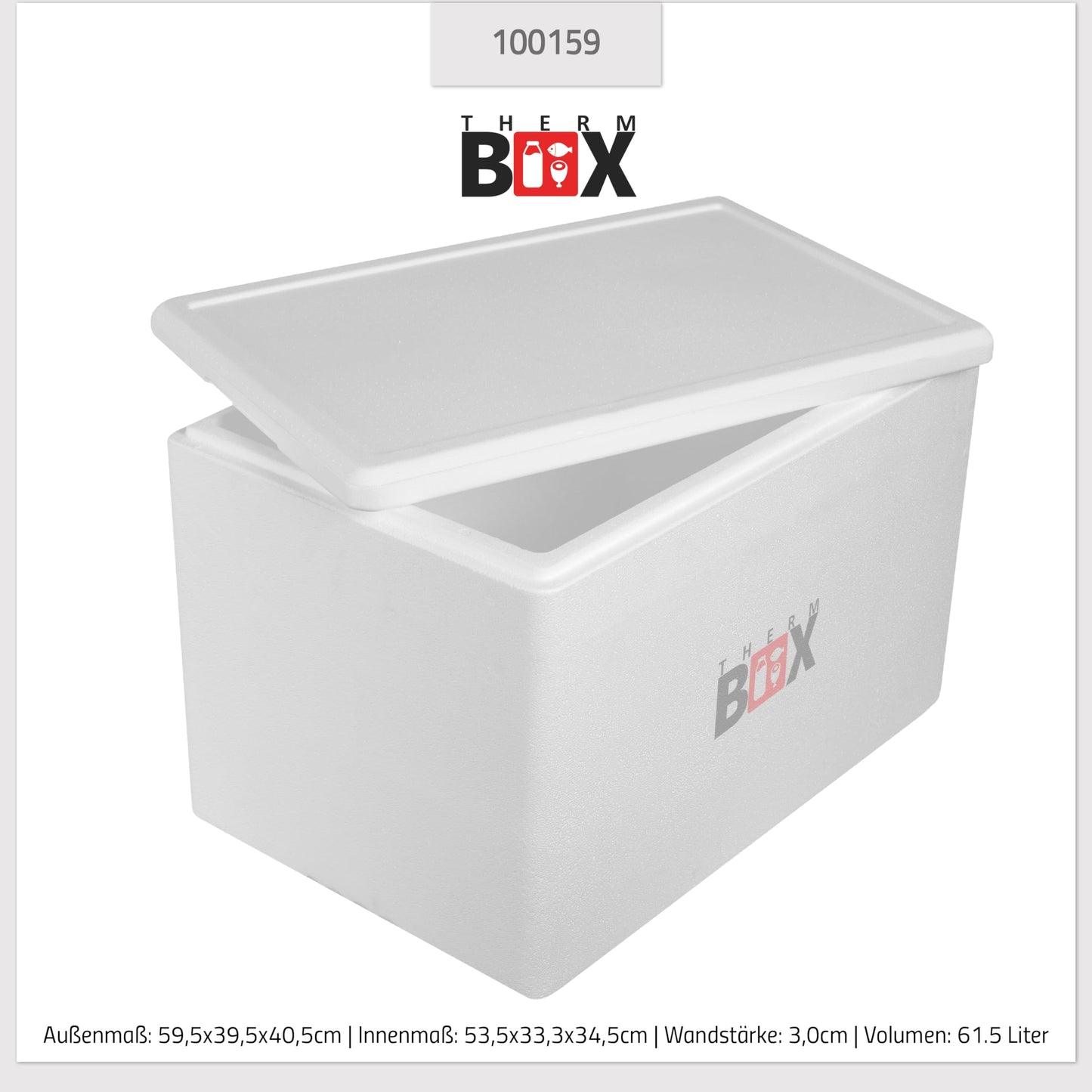 THERM BOX Styroporbox 61W 53x33x34cm Wand 3cm Volumen 61,5L Isolierbox Thermobox Kühlbox Warmhaltebox Wiederverwendbar