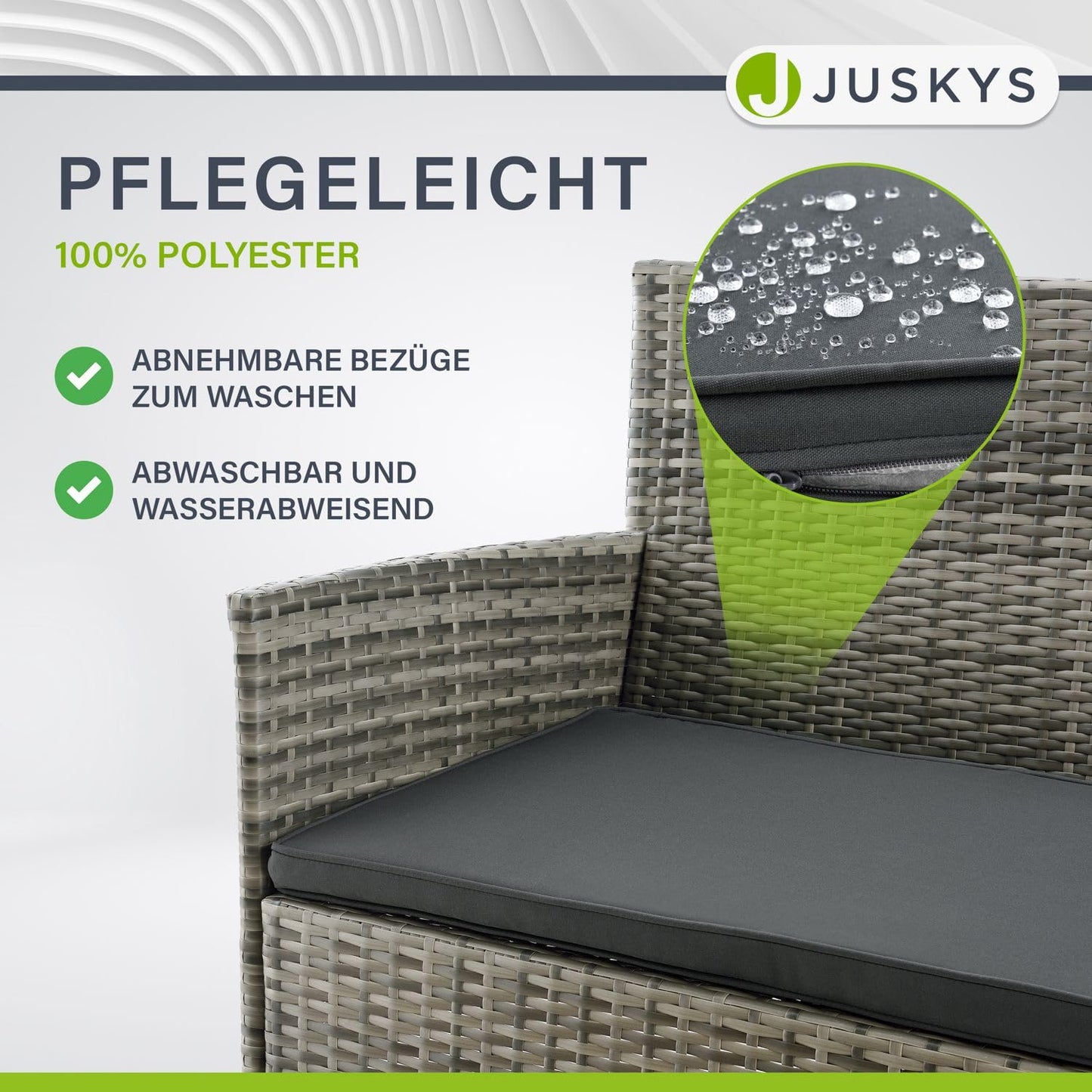 Juskys Polyrattan Sitzgruppe Fort Myers 4er-Set Grau-Meliert, Wetterfestes Gartenmöbel-Set mit Sofa, Stühlen, Tisch und Kissen