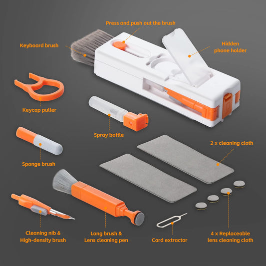 Alyvisun Tastatur Reinigungsset, 11 in 1 Laptop Kopfhörer Reinigungsset, Multifunktional Keyboard Cleaner Tastaturreiniger mit Bürste, für Tablet, Handy, Computer, Bildschirm