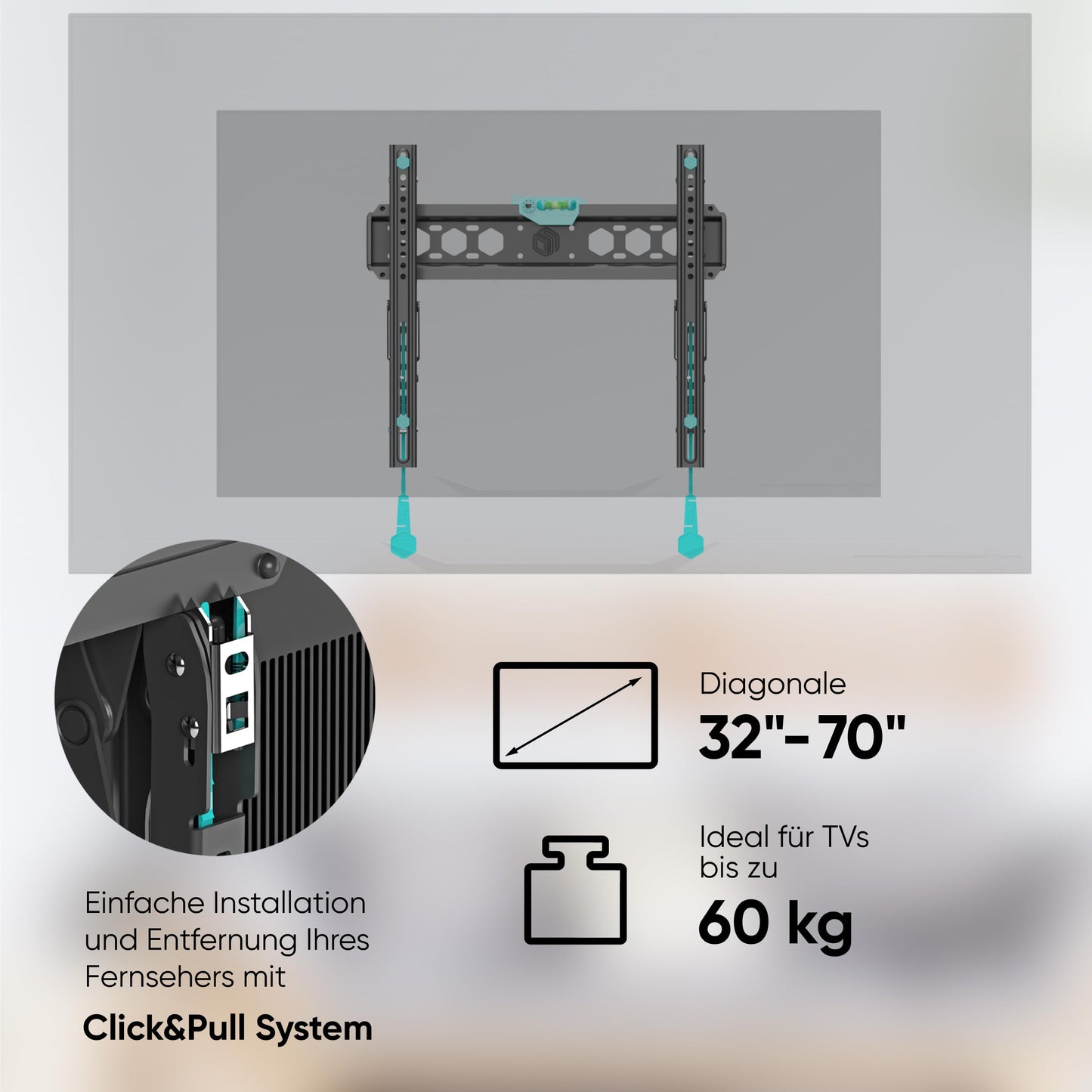 ONKRON TV Wandhalterung neigbar für 32-70 Zoll TVs bis zu 60 kg, Ultra Slim TV Wandhalterung Flach max 400x400 VESA TV Halterung Fernseher/Universal Fernsehhalterung Wand neigbar Schwarz TM5-B
