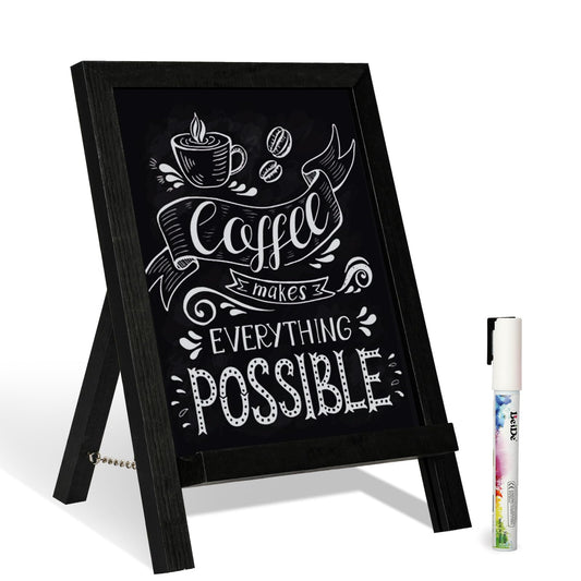 QUEENLINK Kreidetafel Magnetisch Blackboard 24.2×35.6cm Kreidetafel Aufsteller Klein Tafel zum Beschriften mit Braun Holzrahmen Memoboard für Küche