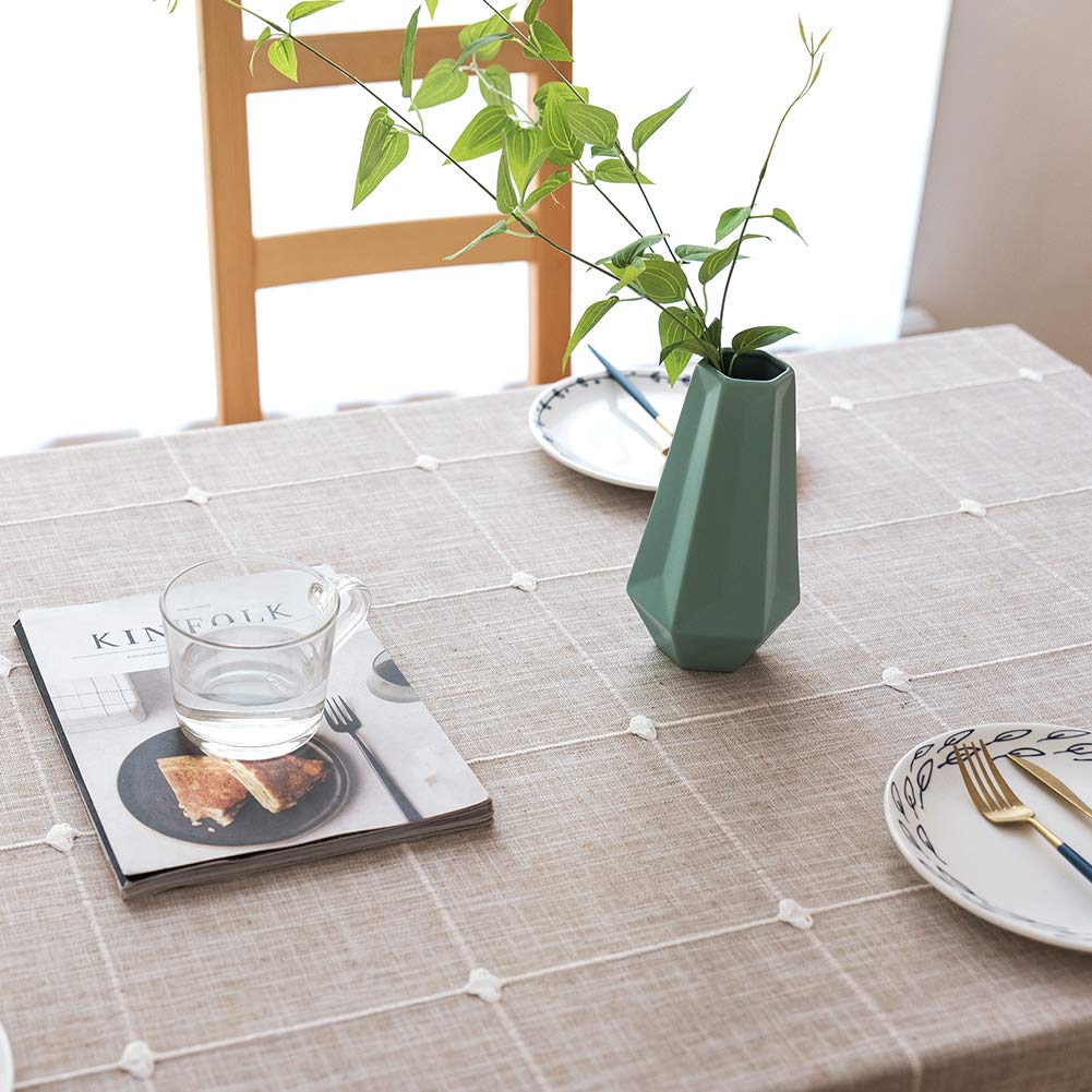 SUNBEAUTY Tischdecke Abwaschbar 140x200 Tischdecke Baumwolle Leinen Tischdecken Rechteckig Tischtuch Beige mit Quasten für Home Küche Speisetisch Dekoration