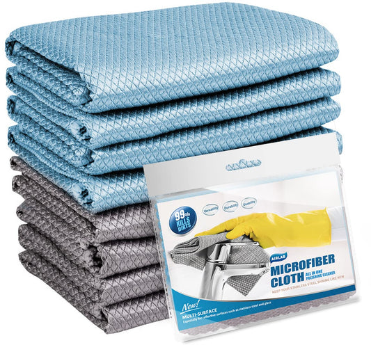 Airlab 8X Mikrofasertücher Putztücher, Nano Streifenfrei Fenstertuch Geschirrtücher, Fishscale Reinigungstücher für Auto, Fenster, Brille, Küche, Glas, Spiegel, Wasserhahn und Bad, 40x30 cm