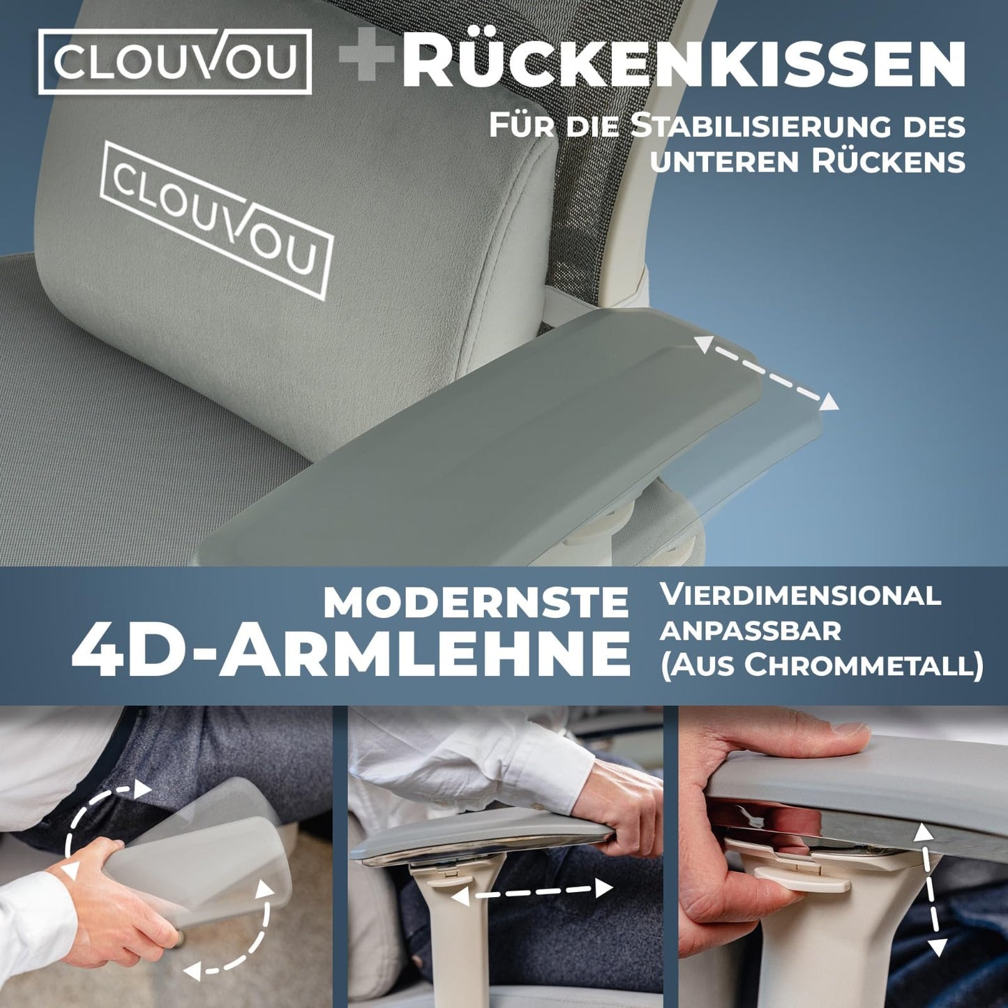 CLOUVOU CleverSeat Bürostuhl Ergonomisch [TESTSIEGER] Schreibtischstuhl 100% individuell einstellbar | Büro Stuhl & Gaming Stuhl | Computerstuhl Home Office Chair Ergonomic | Drehstuhl 150 kg