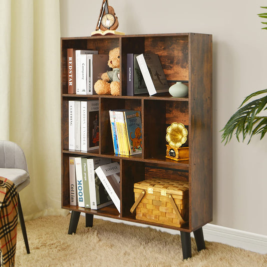 LEYAOYAO 3-Etagen-Bücherregal, Vintage Braun, Moderner Würfelregal mit Kreuzdesign, Freistehender Organizer für Zuhause und Büro