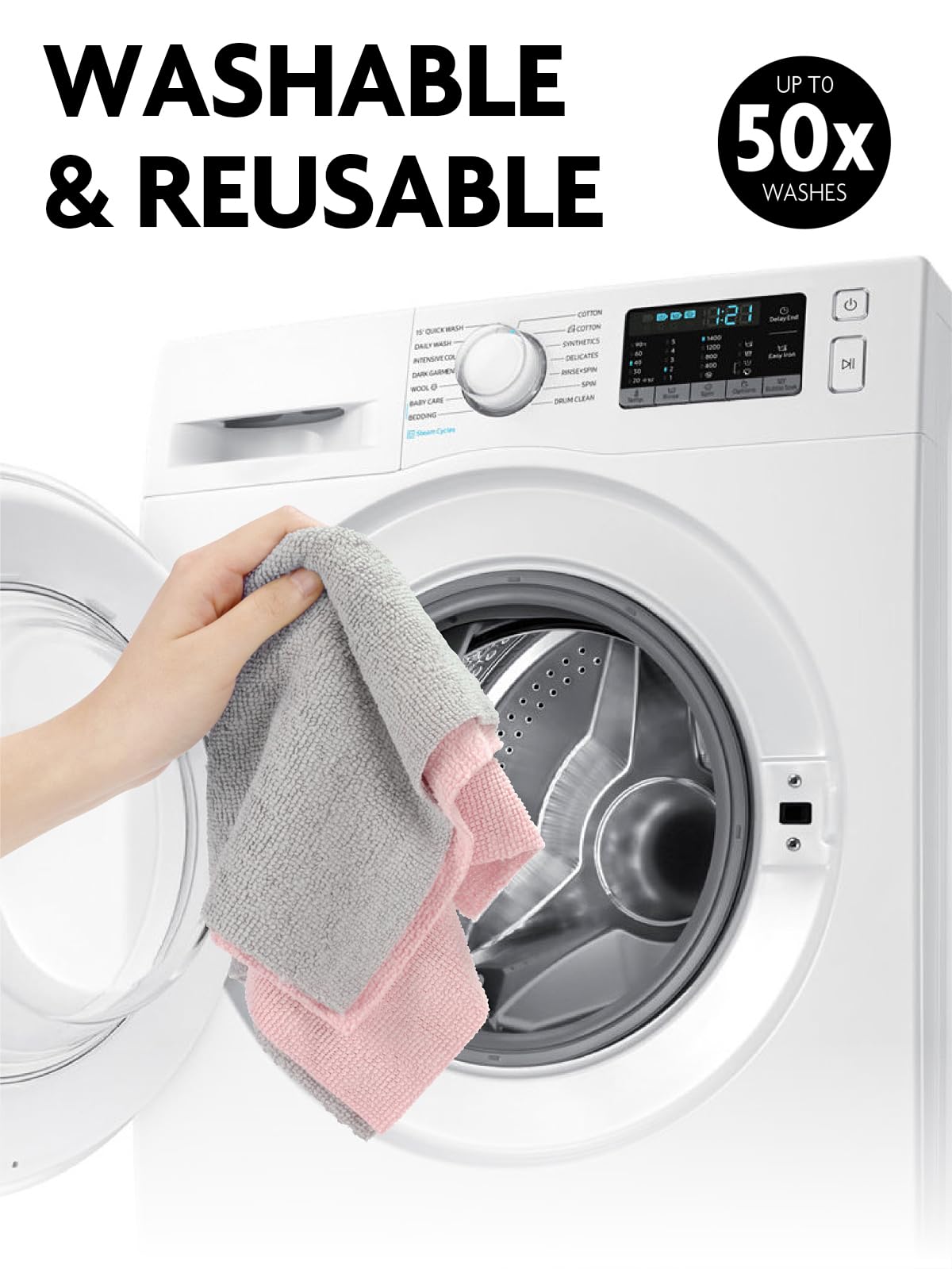 Fantasticlean Mikrofaser Reinigungstücher, 75 Stück pro Rolle Abreißbare Putztücher, Wiederverwendbare Fusselfreie Lappen für Auto, Küche und Haus 30x30cm-Rosa