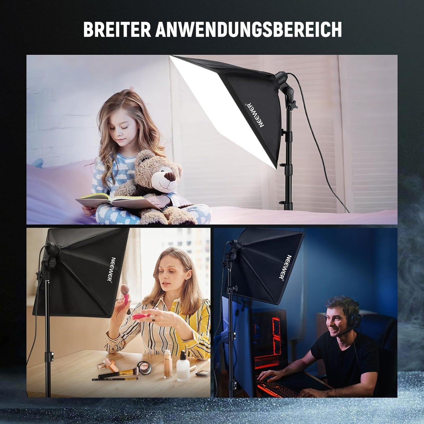 NEEWER 40x40cm Softbox Beleuchtung Set mit 35W LED Glühbirne E27 Sockel (EU Stecker) CE&UKCA Zertifiziert 5700K CRI93+, 180cm Licht Stativ für Fotografie Leuchte Videolicht Aufnahme TikTok, SF40