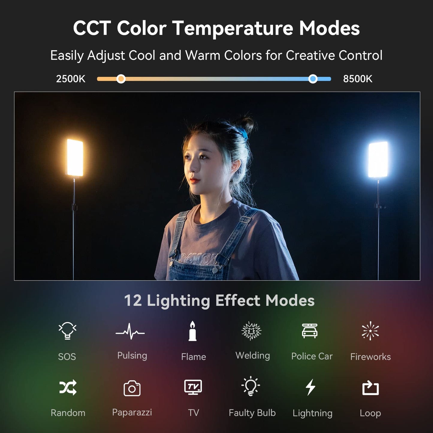 SMALLRIG Led Videoleuchte RGB, 5000mAh Fotolicht mit OLED-Bildschirm, Cold Shoe Mount und Diffusor, 1500Lux@0.3m 2500K-8500K Ganzmetallkamera-Dauerlicht mit 12 Lichteffekte, RM120-3808