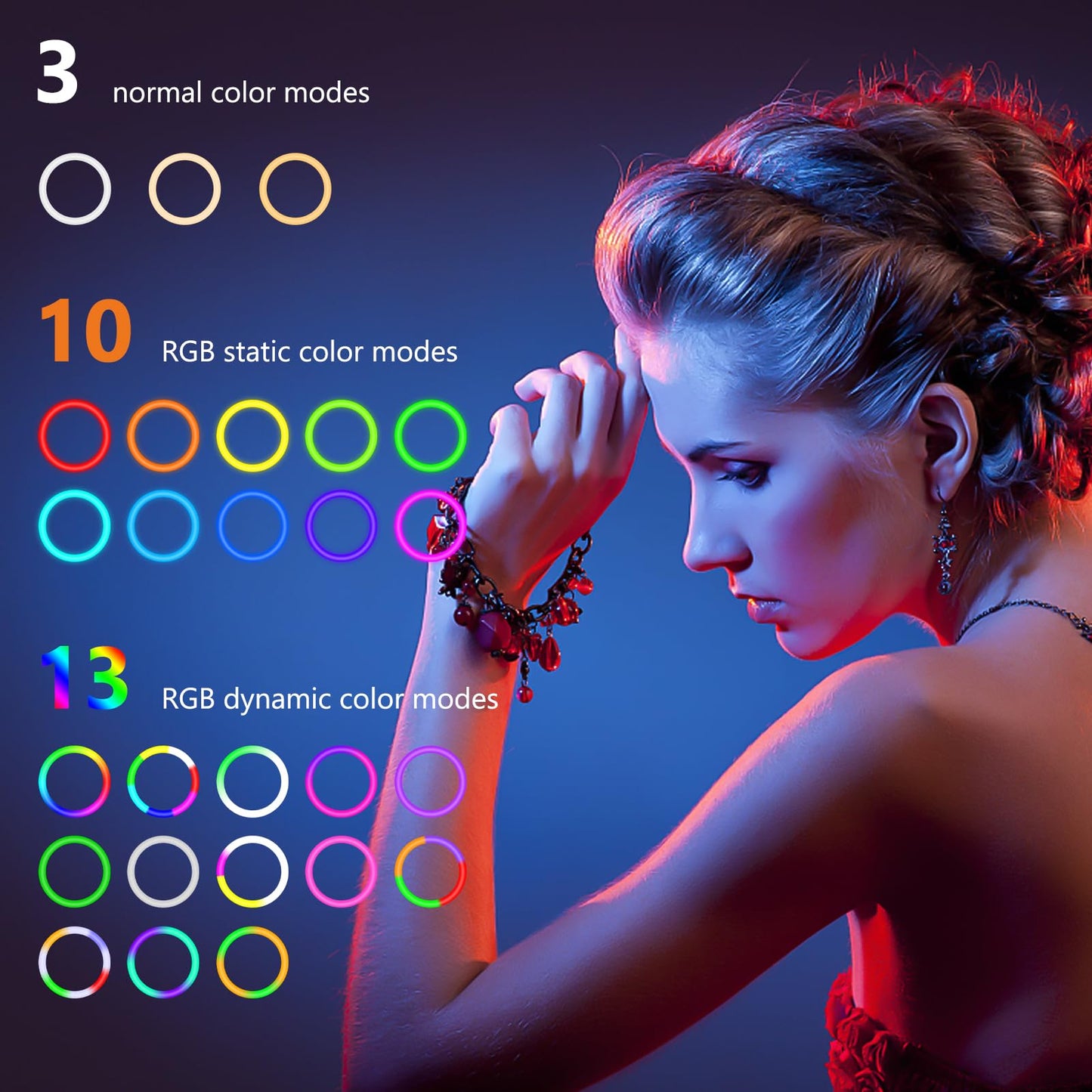 PEYOU 12"/186 cm Selfie Ringlicht mit Stativ Handy,【3-in-1】 Ring Light mit（Tischstativ） 48 RGB-Modi,Dimmbare Handy Stativ mit Ringlicht,stativ für Smartphone für Tiktok YouTube Makeup Fotografie
